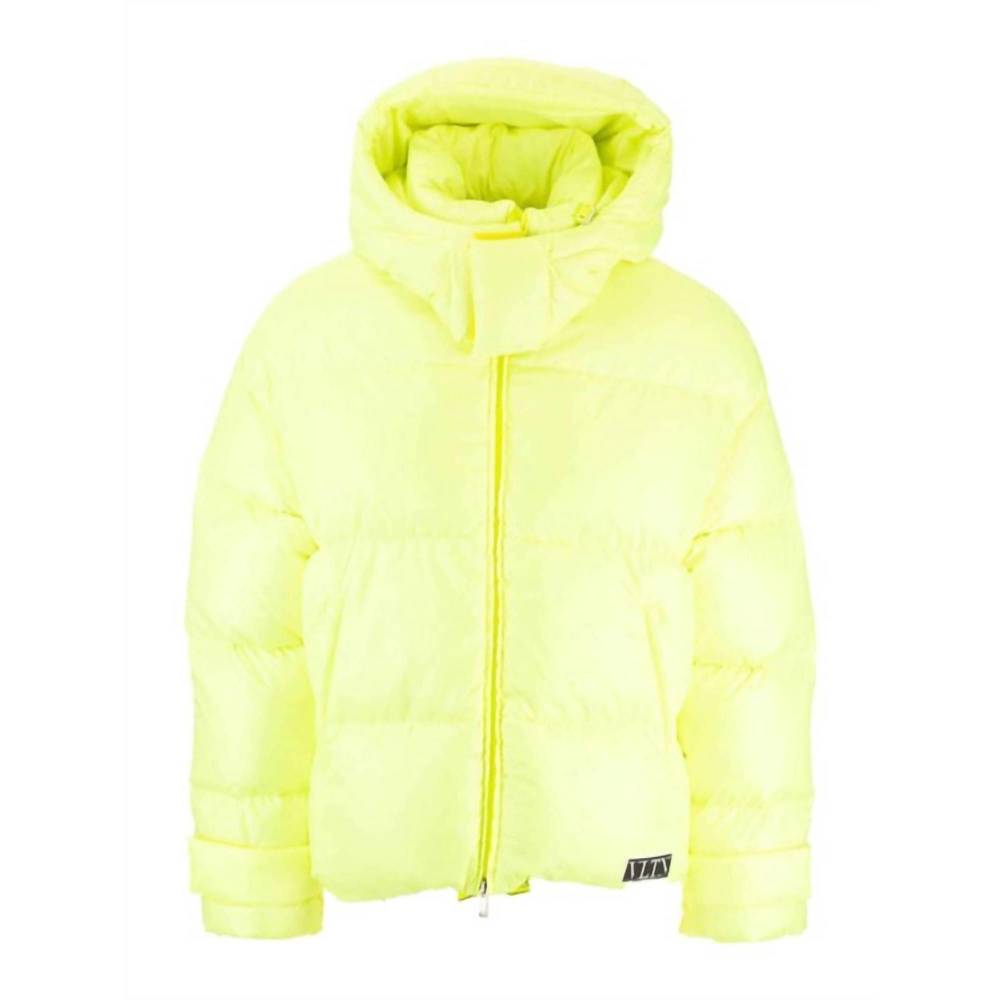 NEW VALENTINO men's quilted hooded down jacket in yellow